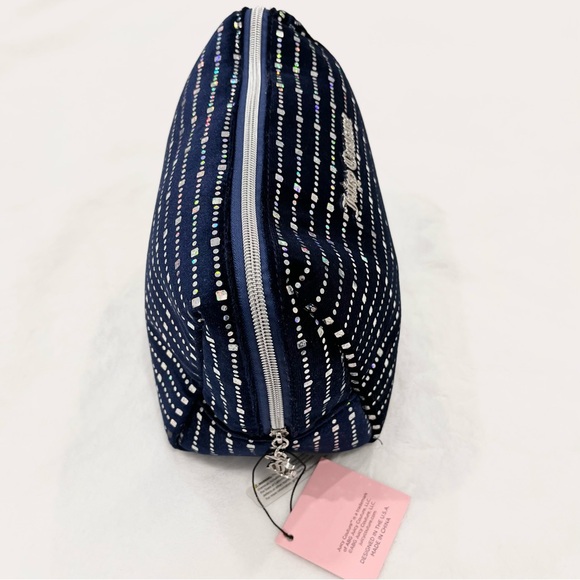 Juicy Couture Large Dark Blue Velvet Holographic Logo Cosmetic Bag NWT - Picture 5 of 8